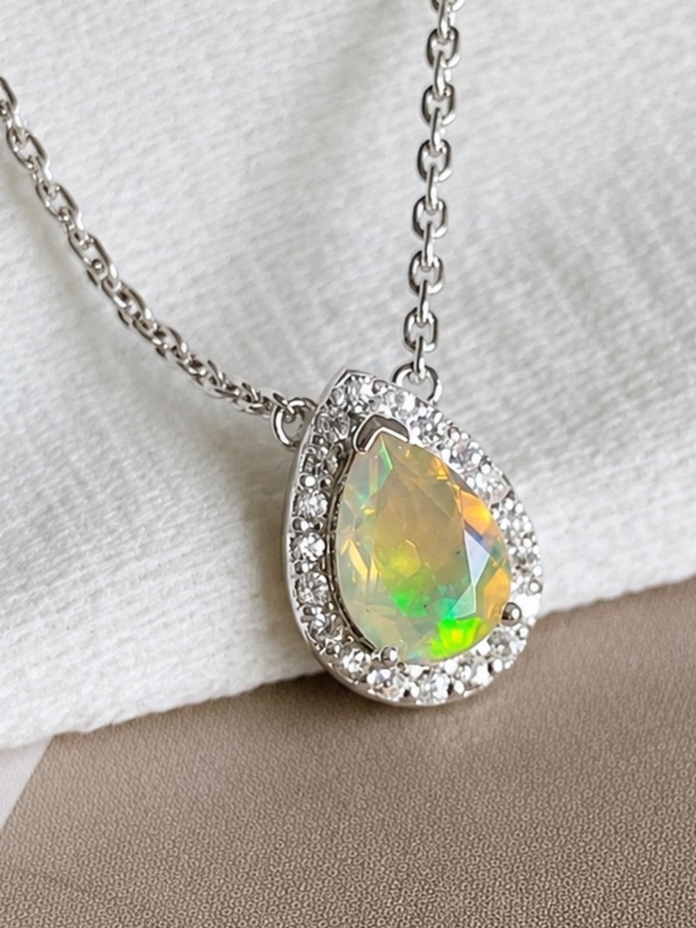 925 Sterling Silver Natural Ethiopian Opal Halo Necklace!!